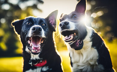 Portrait of two happy dogs