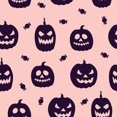Pumpkin and candy halloween seamless pattern