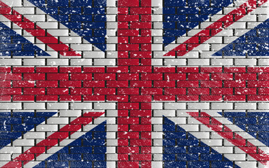 England flag. British flag on a brick wall. Grunge and paint, snow textured. Special vector design british flag background.