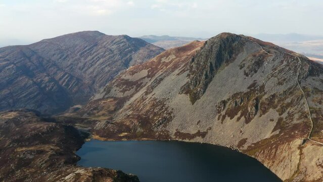 Aerial view of Rhinog Fach and Fawr mountain in North Wales
