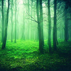 Forest of fresh green deciduous trees