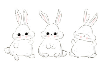 Obraz premium Cute bunny. Group of sitting rabbit.