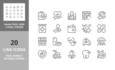 health insurance icons 64px and 256px editable vector set