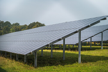 Generating clean energy with solar panels in a large park in Germany Bavaria. Renewable energy...