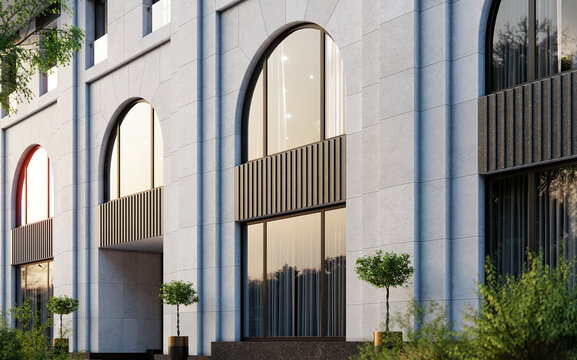 modern facade semicircular window premium 3d render