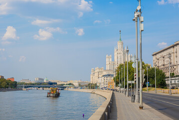 Fototapeta na wymiar View of the high-rise Stalinist building on Kotelnicheskaya embankment, Moscow river