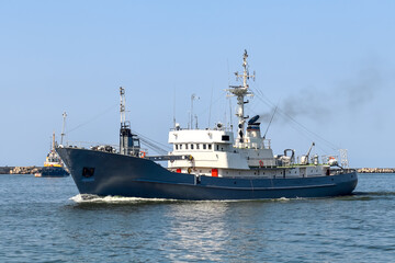Hydrographic vessel at sea, tugboat, Russia