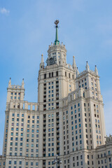 Fototapeta na wymiar View of the high-rise Stalinist building on Kotelnicheskaya embankment, Moscow river