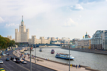 View of the high-rise Stalinist building on Kotelnicheskaya embankment, Moscow river