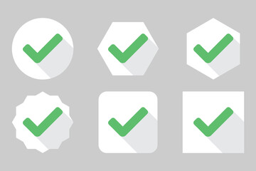 Check marks Icon Set, Tick marks, Accepted, Approved, Yes, Correct, Ok, Right Choices, Task Completion, Voting. - vector mark symbols in green.