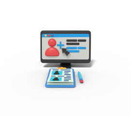 3d illustration of add friend on computer