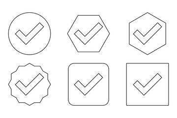 Check marks Icon Set, Tick marks, Accepted, Approved, Yes, Correct, Ok, Right Choices, Task Completion, Voting. - vector mark symbols. Black outline design.