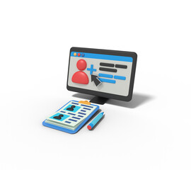 3d illustration of add friend on computer