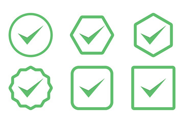 Check marks Icon Set, Tick marks, Accepted, Approved, Yes, Correct, Ok, Right Choices, Task Completion, Voting. - vector mark symbols in green.