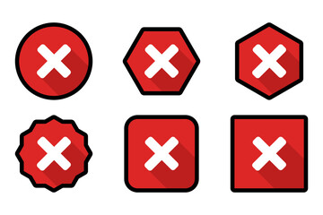 Obraz premium Wrong marks Icon Set, Cross marks, Rejected, Disapproved, No, False, Not Ok, Wrong Choices, Task Completion, Voting. - vector mark symbols in red. Black stroke design.