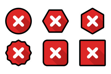 Obraz premium Wrong marks Icon Set, Cross marks, Rejected, Disapproved, No, False, Not Ok, Wrong Choices, Task Completion, Voting. - vector mark symbols in red. Black stroke design.