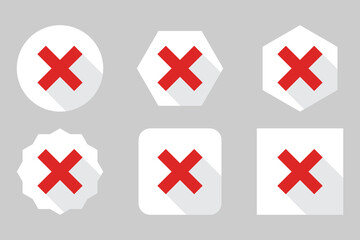 Obraz premium Wrong marks Icon Set, Cross marks, Rejected, Disapproved, No, False, Not Ok, Wrong Choices, Task Completion, Voting. - vector mark symbols in red.
