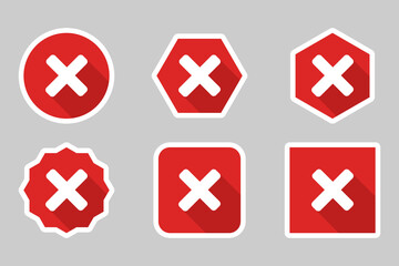 Obraz premium Wrong marks Icon Set, Cross marks, Rejected, Disapproved, No, False, Not Ok, Wrong Choices, Task Completion, Voting. - vector mark symbols in red. White stroke design.