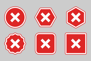 Obraz premium Wrong marks Icon Set, Cross marks, Rejected, Disapproved, No, False, Not Ok, Wrong Choices, Task Completion, Voting. - vector mark symbols in red.