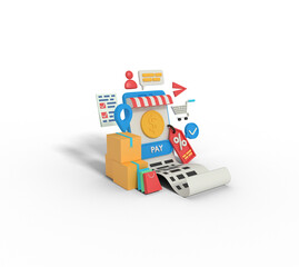 3d Illustration of Bill shopping online discount