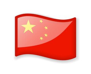 China flag - Wavy flag bright glossy icon.