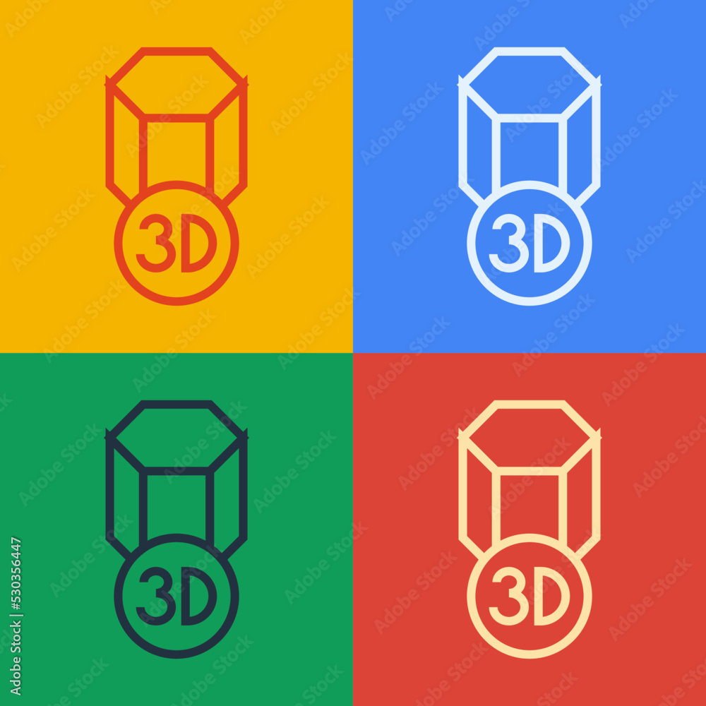 Poster pop art line 3d printer icon isolated on color background. 3d printing. vector