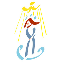 baptism of the Lord Jesus, the descent of the Holy Spirit in the form of a dove, water drops and wave, colorful abstract logo on a white background