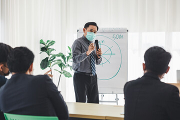 The supervisor is presenting business plans to employees in the company