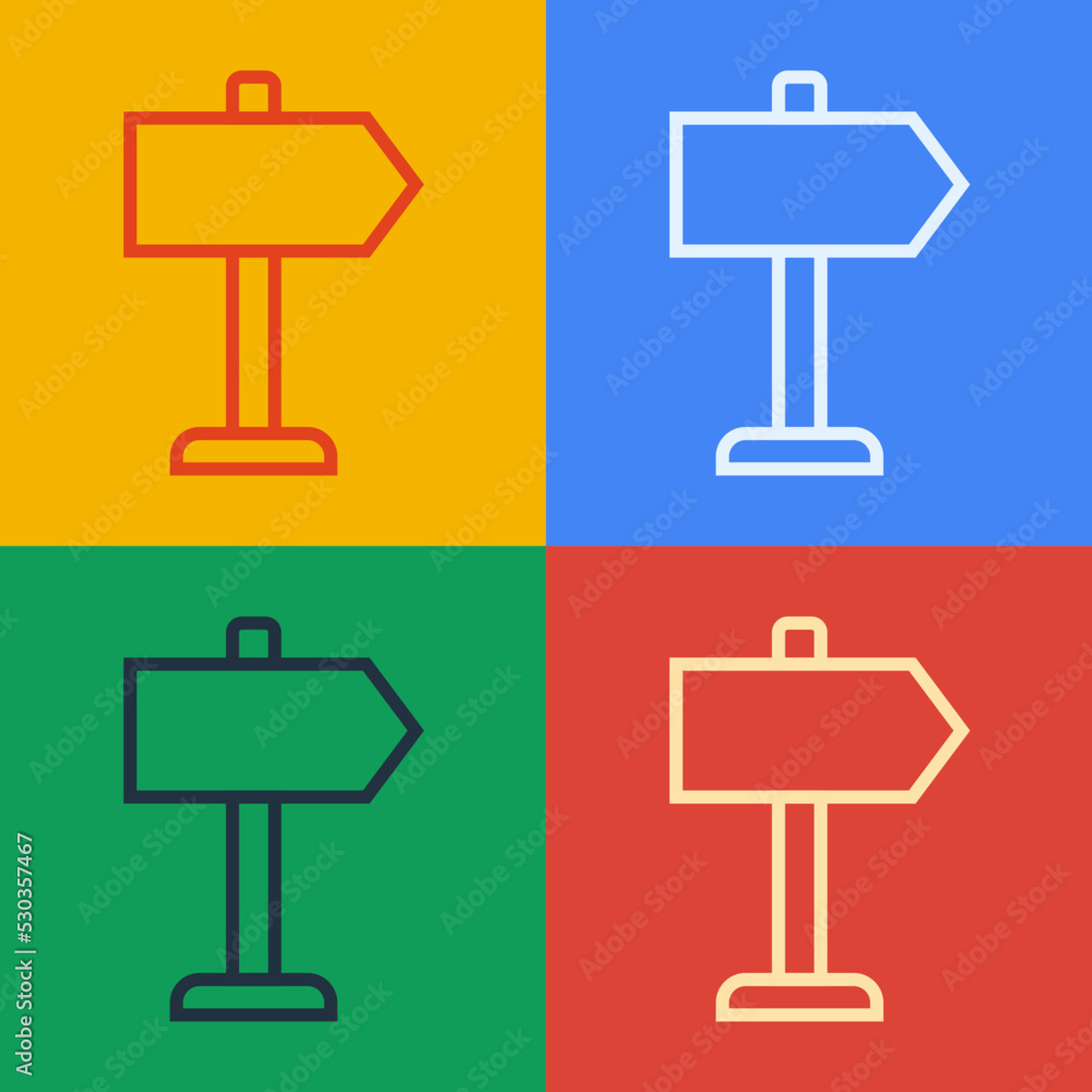 Poster pop art line road traffic sign. signpost icon isolated on color background. pointer symbol. isolated