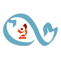 prophet Jonah in the belly of a big fish, colorful abstract logo on a white background