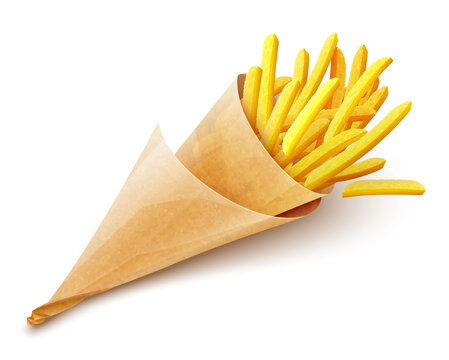 French Fries Potatoes In Paper Bag PNG