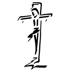 Lord Jesus crucified on the cross, redemption of people, abstract black logo on a white background