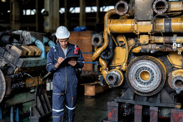 In heavy industry maintenance  engineer checking  work at site planning to overhaul mega 1000 horse...