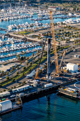 Aerial Space X Long beach boat marina Port Los Angeles