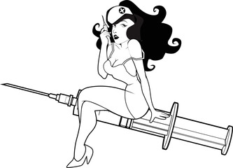 Sexy Nurse - Retro Pin Up Girl for graphic design elements