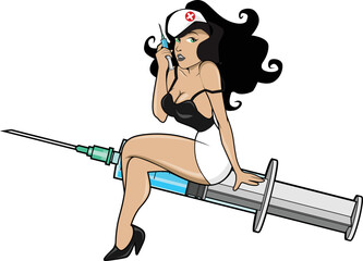 Sexy Nurse - Retro Pin Up Girl for graphic design elements