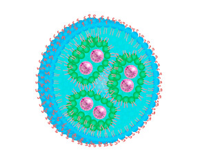 abstract Nanoparticles from lipid layers with medical active ingredient or medicine, concept nanotechnology in medicine