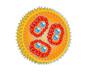 abstract Nanoparticles from lipid layers with medical active ingredient or medicine, concept nanotechnology in medicine