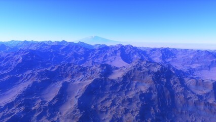 Mars like red planet, with arid landscape, rocky hills and mountains, for space exploration and science fiction backgrounds.