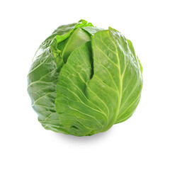 Fresh head of green organic cabbage isolated on a transparent background.