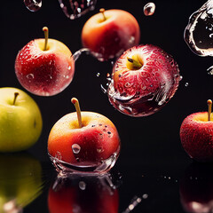 Splash of water on fruit. 3D illustration. 