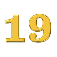 Gold 3d number 19, PNG transparent background, birthday celebrations, social media.