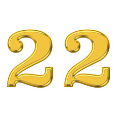 Fototapeta premium Gold 3d number 22, PNG transparent background, birthday celebrations, social media.