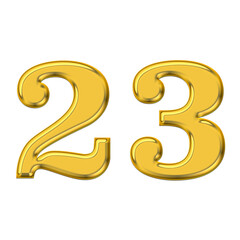 Gold 3d number 23, PNG transparent background, birthday celebrations, social media.