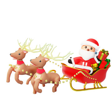 3D Object Rendered Christmas Santa hold gift on Carriage