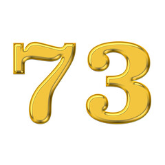 Gold 3d number 73, PNG transparent background, birthday celebrations, social media.