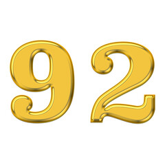 Gold 3d number 92, PNG transparent background, birthday celebrations, social media.
