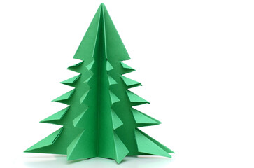 Origami paper christmas tree on isolated background
