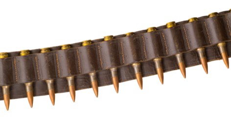 Leather bandolier with 7.62 ammunition isolated on white.