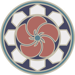 Japanese retro traditional pattern plum blossom flower with round geometry frame